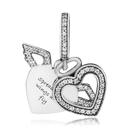 Heart And Angel Wings Double Dangle Charm