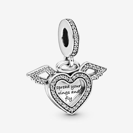Heart And Angel Wings Double Dangle Charm