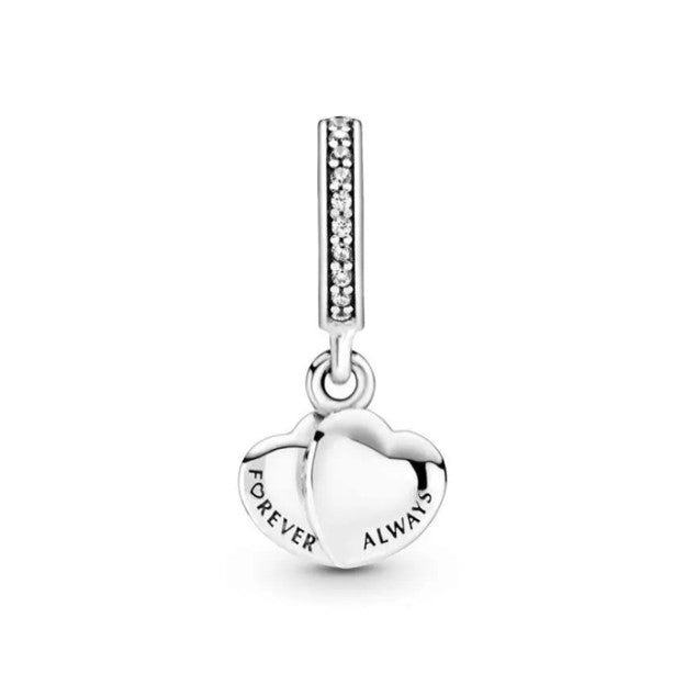 30x Tibetan Silver Double Heart Dangle Charms For European Bracelets - ZY72, Lead Free