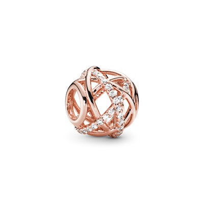 Openwork Abstract Rose Ball Charm With Cubic Zirconia