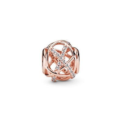 Openwork Abstract Rose Ball Charm With Cubic Zirconia