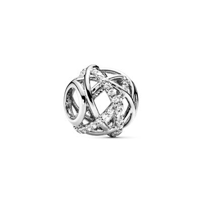 Openwork Abstract Silver Ball Charm With Cubic Zirconia