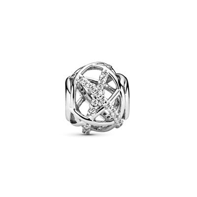 Openwork Abstract Silver Ball Charm With Cubic Zirconia