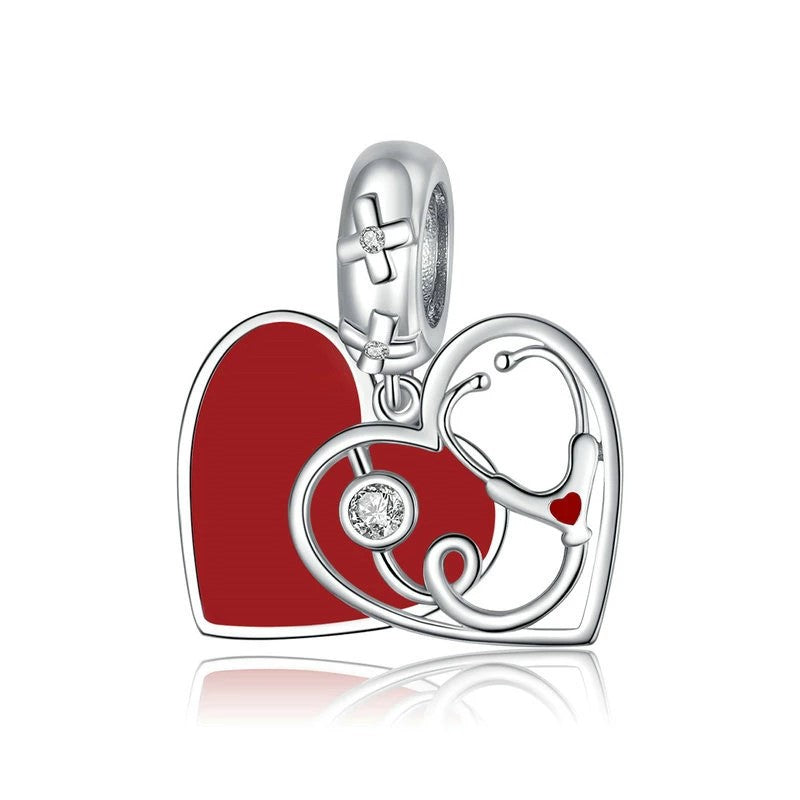 Stethoscope with Heart Double Dangle Charm