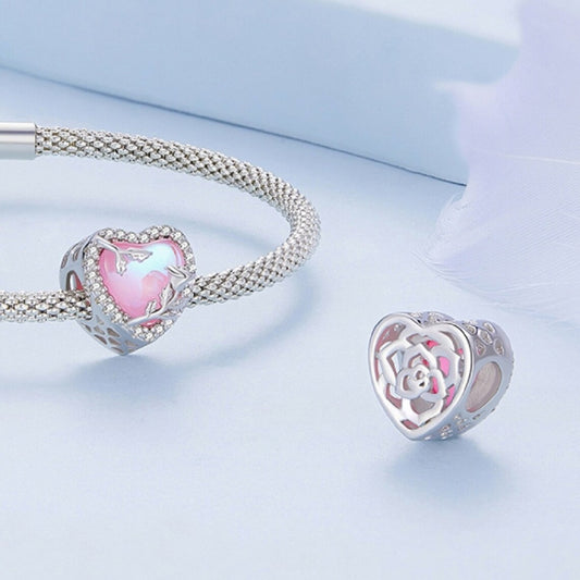 Pink Heart Rose Charm