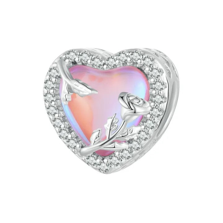 Pink Heart Rose Charm