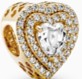 Sparkling Clear Levelled Heart Charm - Gold