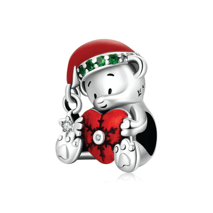 Christmas Bear Embrace Red Heart Charm