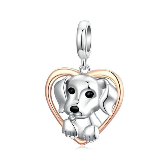 Cute Puppy In Heart Dangle Charm