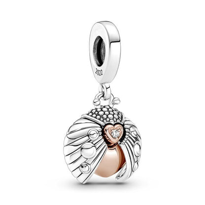 Ladybird & Heart Dangle Charm