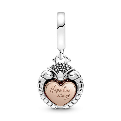 Ladybird & Heart Dangle Charm