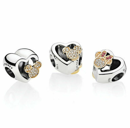 Double-Sided Heart Mickey & Minnie Character Heart Charm