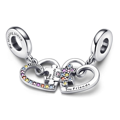 Puzzle Piece Hearts Friendship Split Dangle Charm