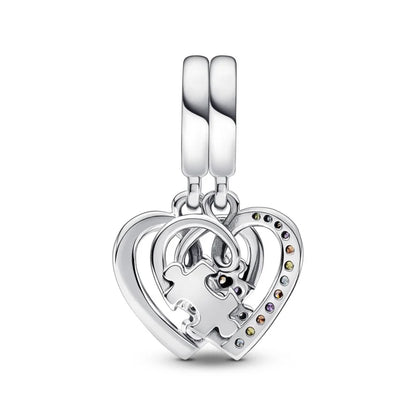 Puzzle Piece Hearts Friendship Split Dangle Charm