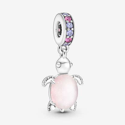 Glass Pink Sea Turtle Dangle Charm