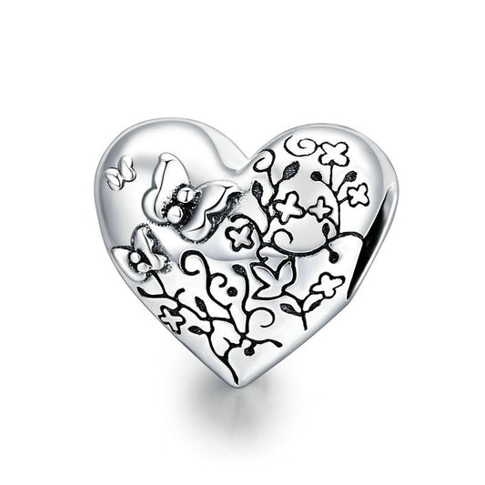 Vine & Butterfly Heart Charm