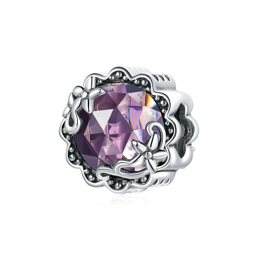 Purple Glass Stone Flower Charm