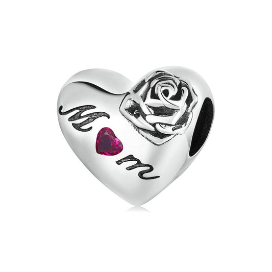 Rose Love Mom Heart Charm