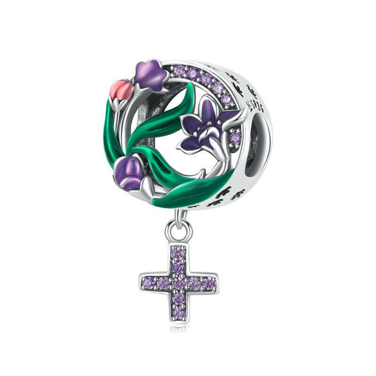 Female Power Flower Cross Charm