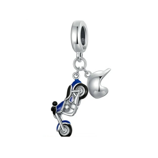 Motorcycle With Helmet Double Dangle Charm