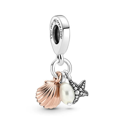 Freshwater Pearl, Starfish & Shell Triple Dangle Charm