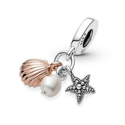 Freshwater Pearl, Starfish & Shell Triple Dangle Charm