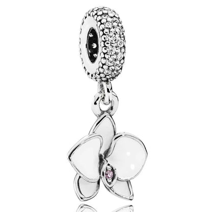 White Orchid Flower Dangle Charm