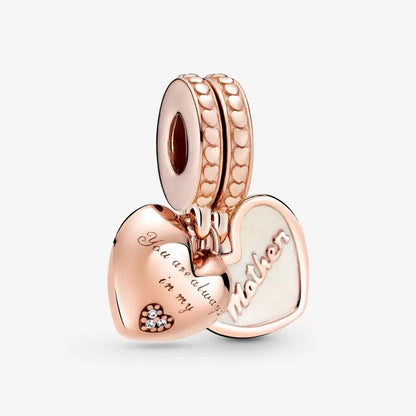 Mother & Daughter Hearts Split Dangle Charm - Rose Gold